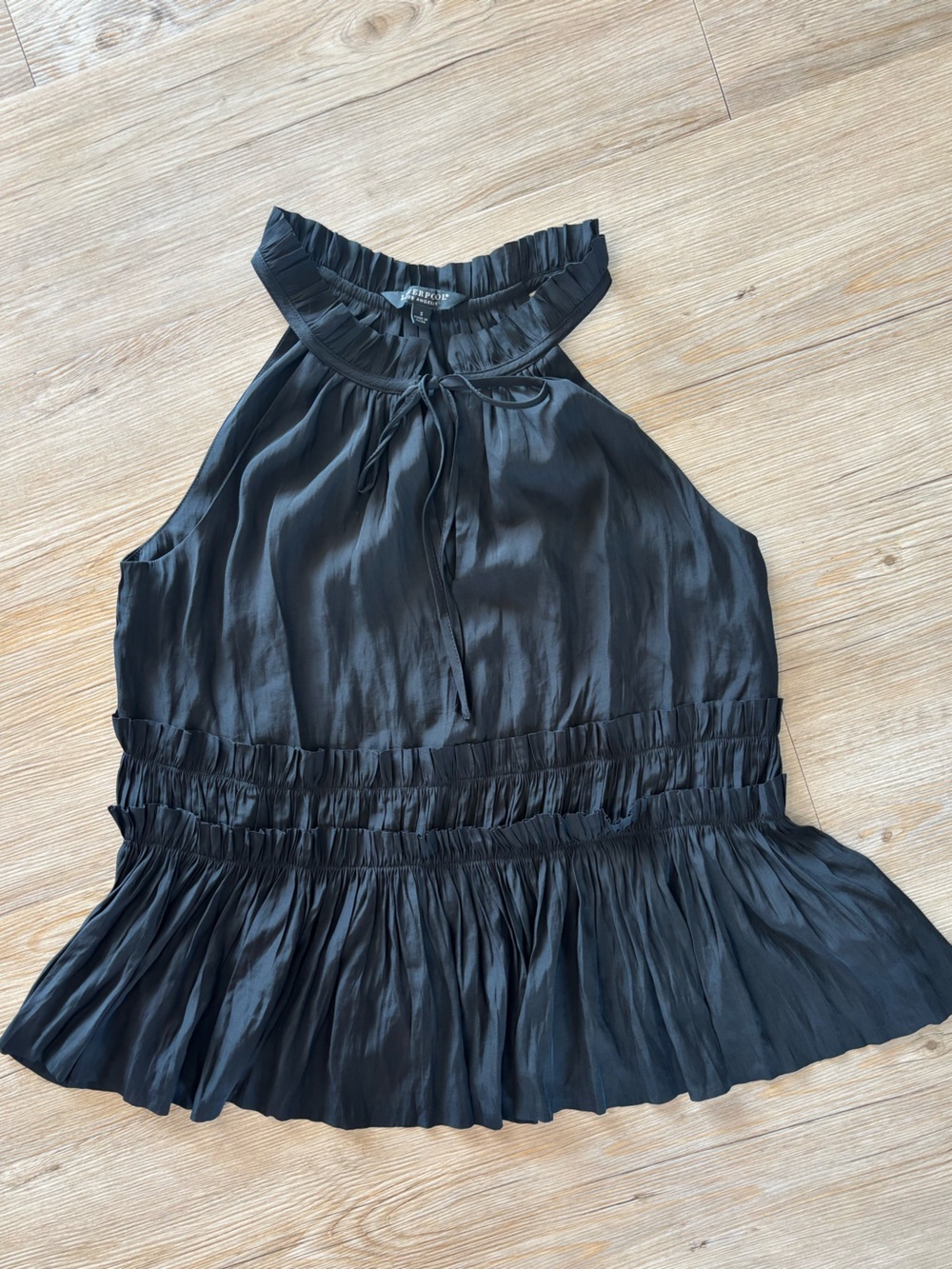 Liverpool Black Ruffle-Neck Halter Tank